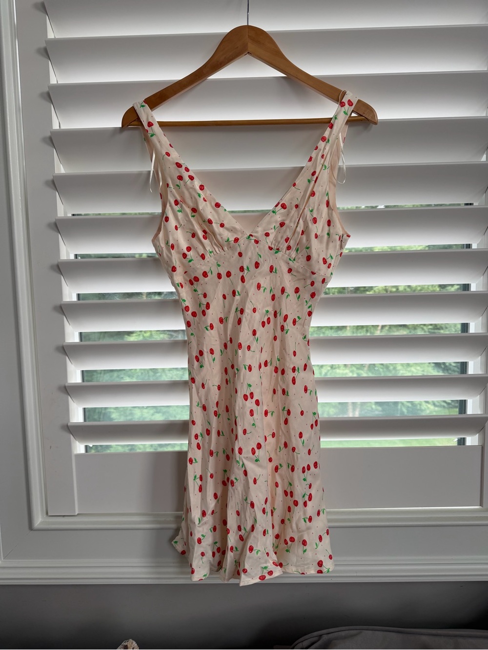 Cream Cherry-Print Slip Dress
